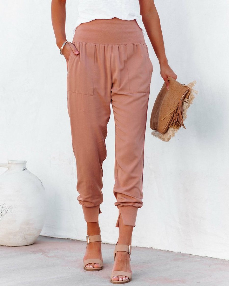 Clothing * | Tea-002 Hot And Bothered Pocketed Cotton Joggers Mauve Final Sale