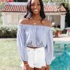 Clothing * | By T-001 Toronto Striped Off The Shoulder Crop Top Final Sale