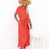 Clothing * | Sadi-001 Luiza Pocketed Floral Button Down Maxi Dress Red Final Sale