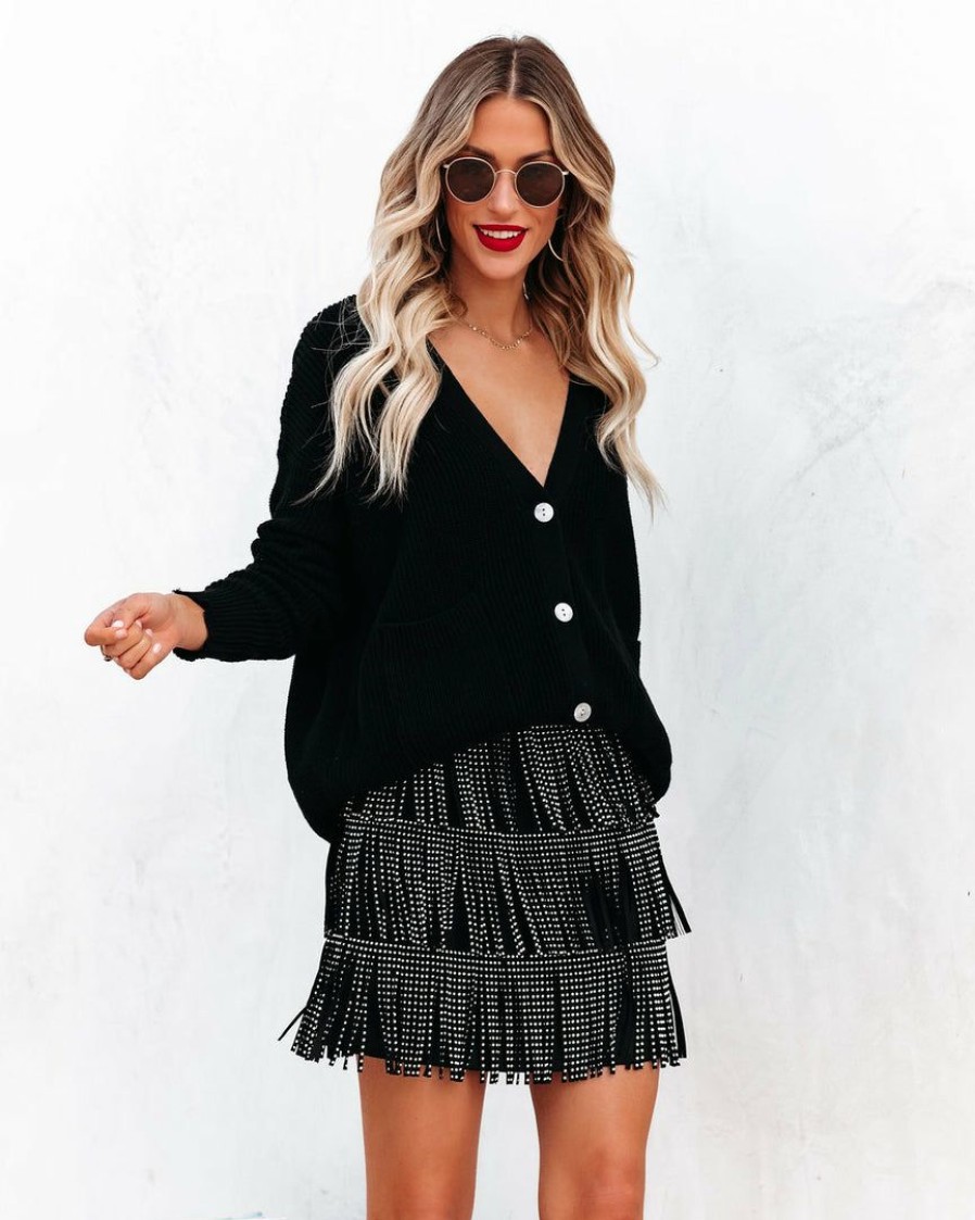 Clothing * | Endl-001 Bottoms Zoie Studded Fringe Mini Skirt Black