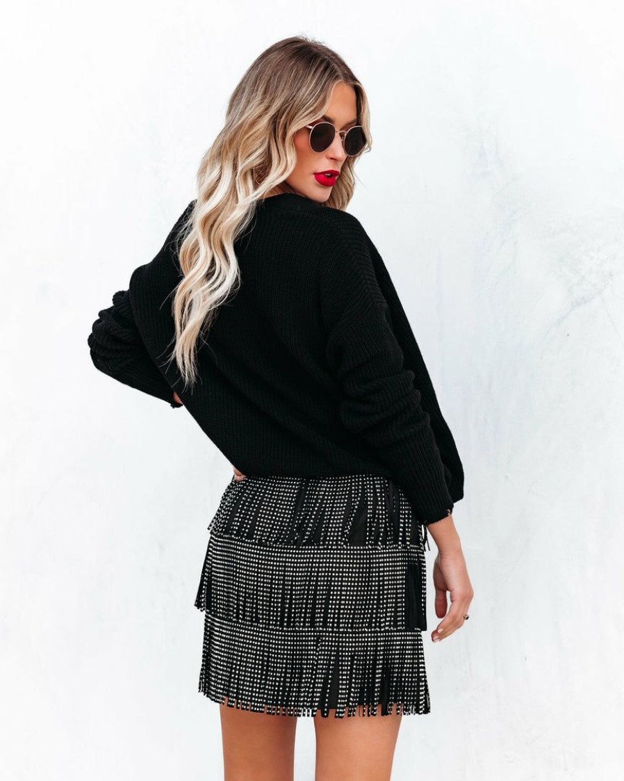 Clothing * | Endl-001 Bottoms Zoie Studded Fringe Mini Skirt Black