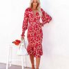 Clothing * | Luxx-001 Lenon Floral Smocked Midi Dress Red Multi Final Sale Dresses