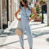 Clothing * | Entr-001 Skyler Pocketed Drape Jumpsuit Blue Final Sale Rompers + Jumpsuits