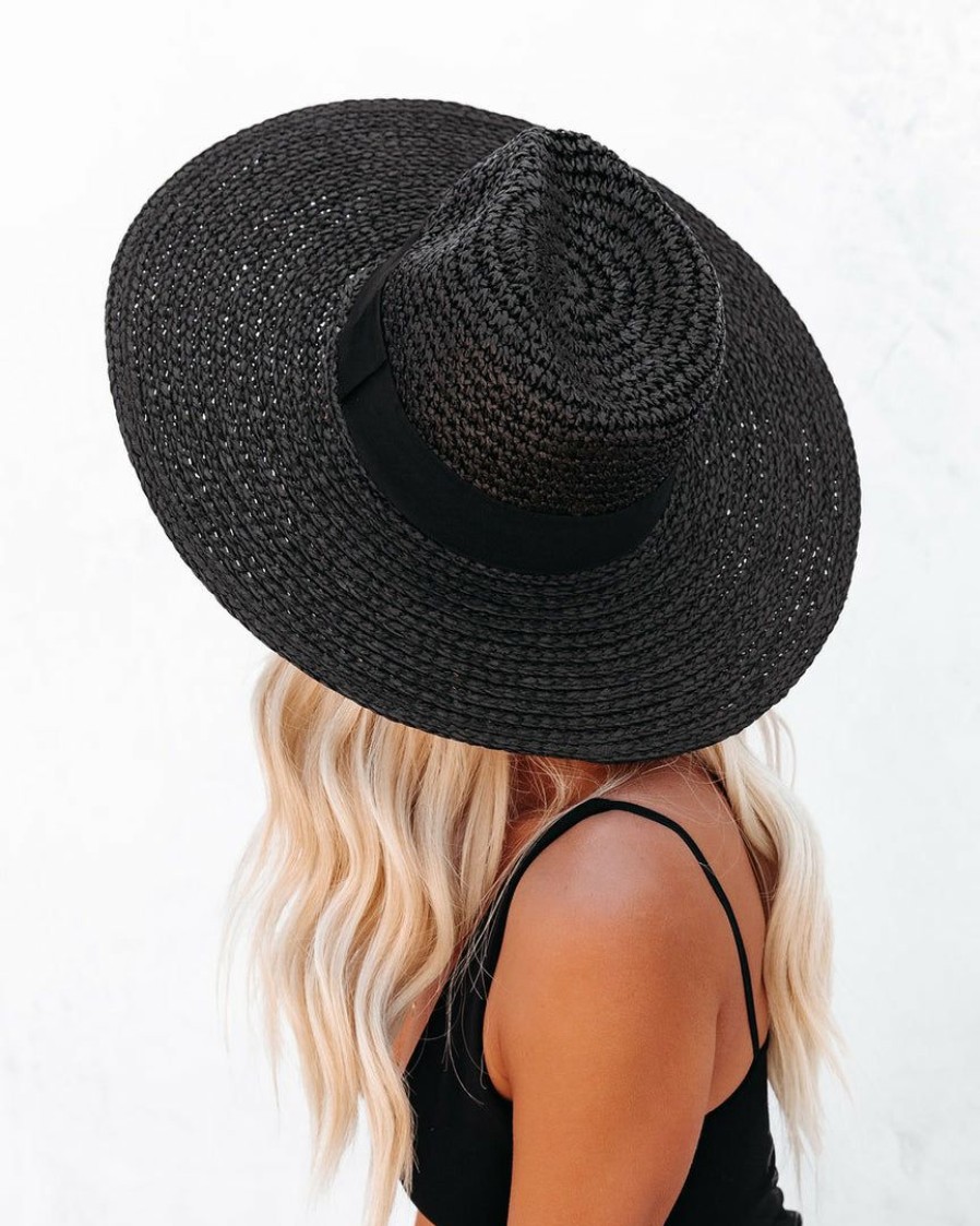 Accessories * | Fame-001 Out Of Office Straw Hat Black Final Sale Sunny Daze