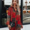 Clothing * | Acoa-001 Dresses Zyla Mix Print Satin Button Down Shirt Dress