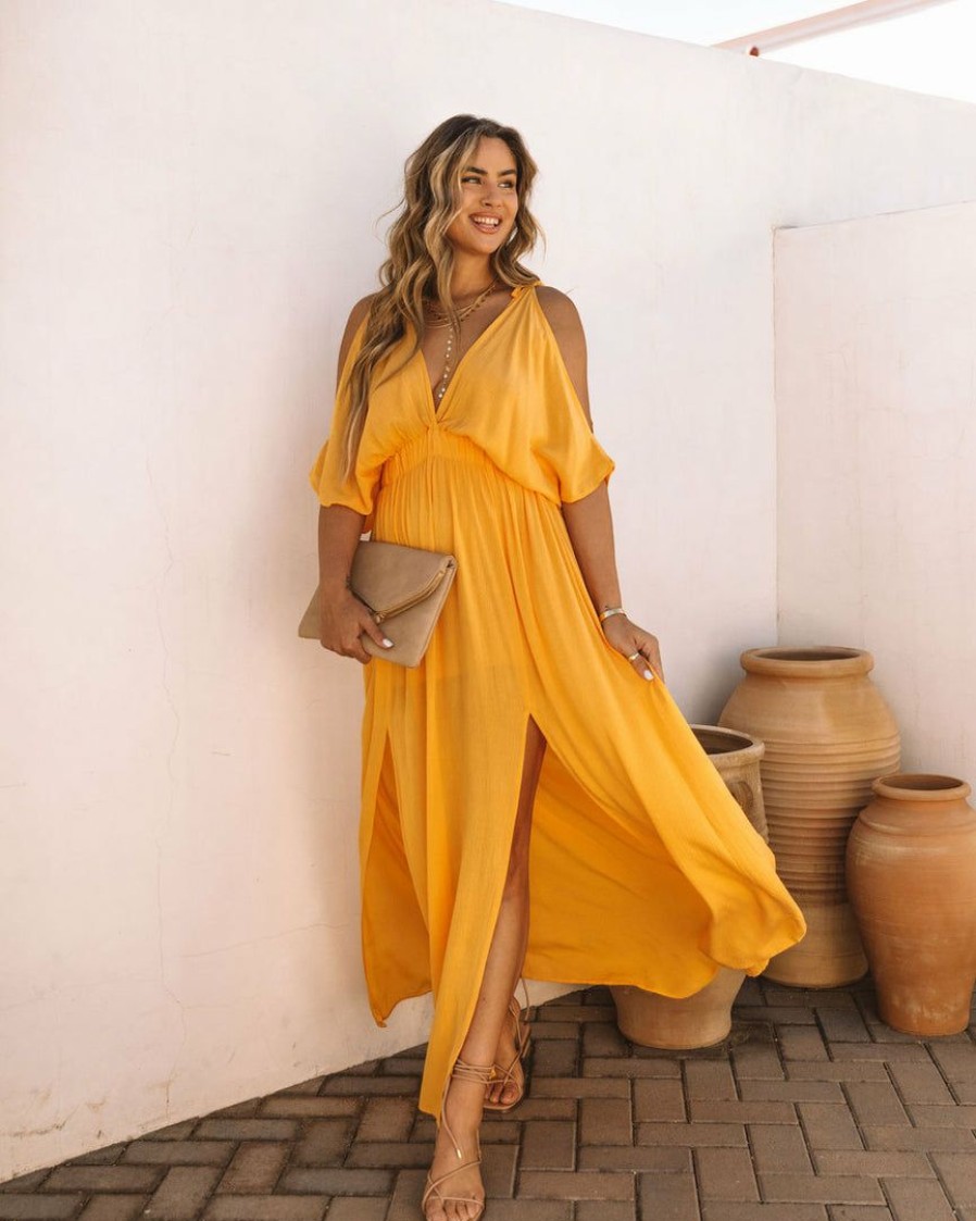 Clothing * | Oliv-001 Korrine Cold Shoulder Maxi Dress Marigold Final Sale The Vacation Shop