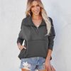 Clothing * | All-001 Rina Cotton Blend Pocketed Half Zip Pullover Black Final Sale