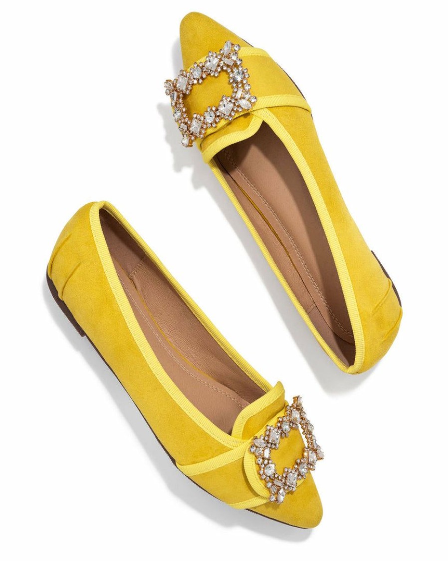 Shoes * | Into-001 Shoes Vanderpump Embellished Faux Suede Flats Yellow