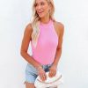 Clothing * | Entr-001 Kinzlee Ribbed Knit Halter Tank Pink Final Sale