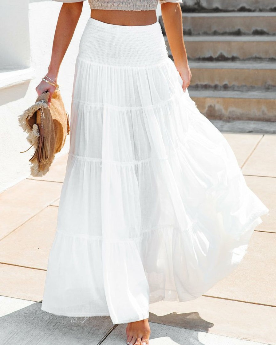 Clothing * | Must-001 Cruz Cotton Smocked Tiered Maxi Skirt Final Sale Bride To Be