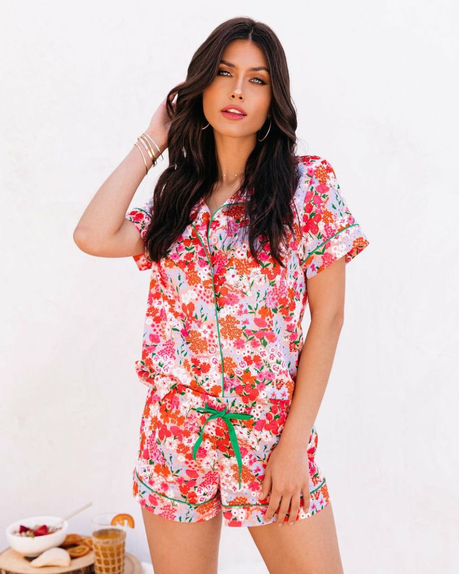 Clothing * | Ban-002 Kirsten Cotton Floral Button Down Pajama Top Final Sale