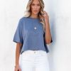 Clothing * | Fate-001 Her Cotton Cropped Tee Denim Blue Final Sale Vici Exclusives