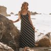 Clothing * | Oliv-001 Powell Striped Adjustable Maxi Dress Black Final Sale Bump Friendly