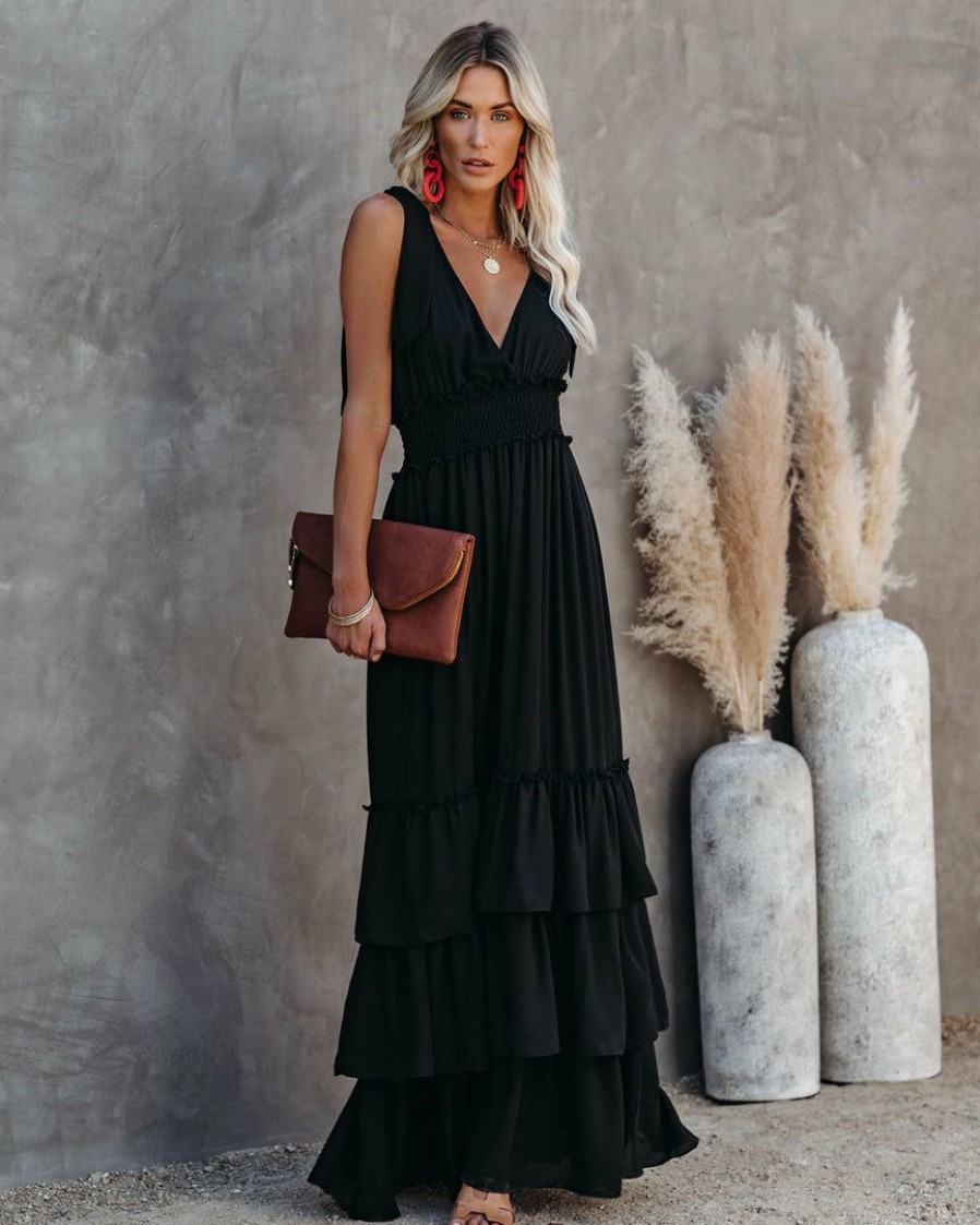 Clothing * | Stru-001 Special Event Formal Introduction Ruffle Tiered Maxi Dress Black