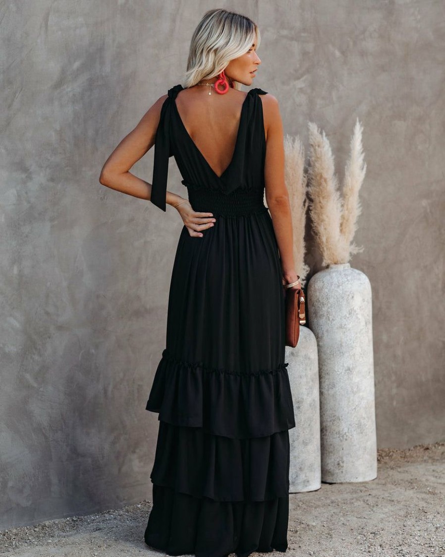 Clothing * | Stru-001 Special Event Formal Introduction Ruffle Tiered Maxi Dress Black