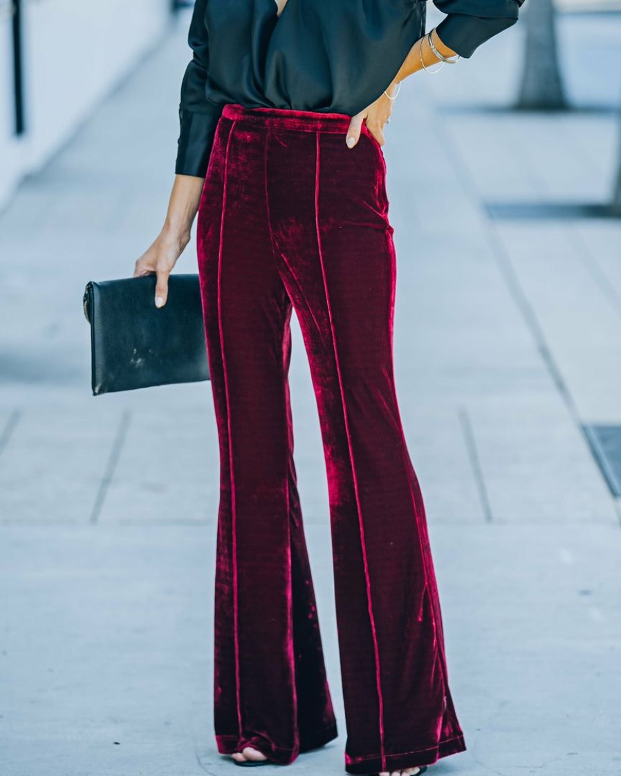 Clothing * | Salt-001 Bottoms Amani High Rise Velvet Flare Pants Burgundy