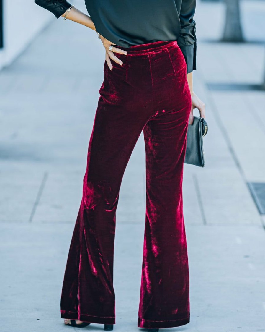 Clothing * | Salt-001 Bottoms Amani High Rise Velvet Flare Pants Burgundy