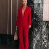 Clothing * | Suga-001 Runway Pocketed Belted Flare Trousers Red Chic Matching Sets