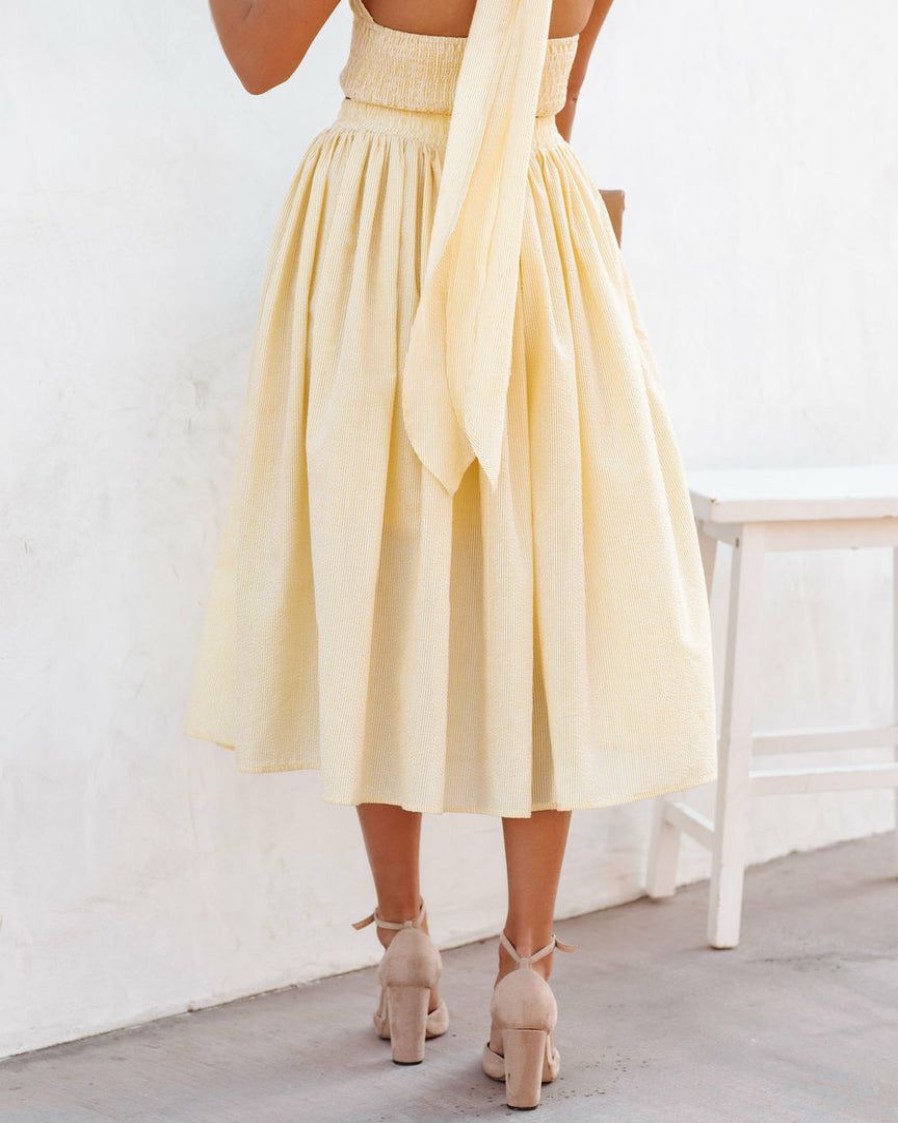 Clothing * | Flaw-001 Lisa Cotton Blend Pocketed Midi Skirt Yellow Flash Sale