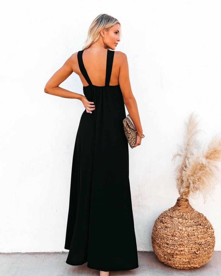 Clothing * | Tych-001 Special Event At Twilight Slit Maxi Dress Black Final Sale