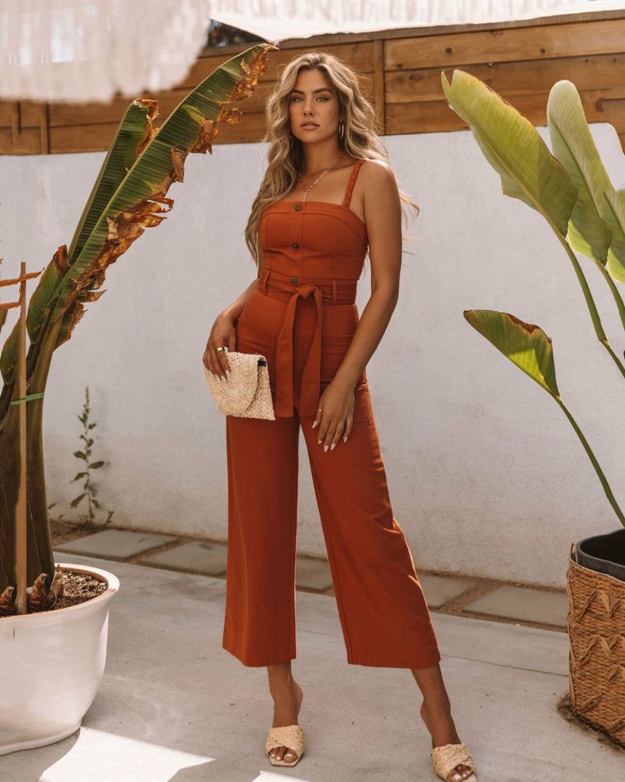 Clothing * | Stor-001 She Is Unstoppable Cotton Pocketed Jumpsuit Rust