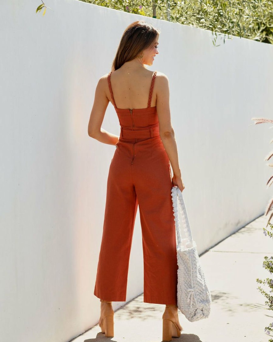 Clothing * | Stor-001 She Is Unstoppable Cotton Pocketed Jumpsuit Rust