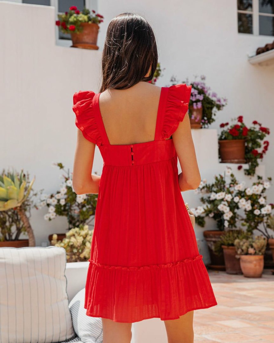 Clothing * | Newb-001 Dresses Patrice Cotton Pocketed Babydoll Dress Red Final Sale