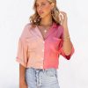 Clothing * | Prom-001 Catch Feels Satin Colorblock Button Down Top Peach/Coral Final Sale Tops