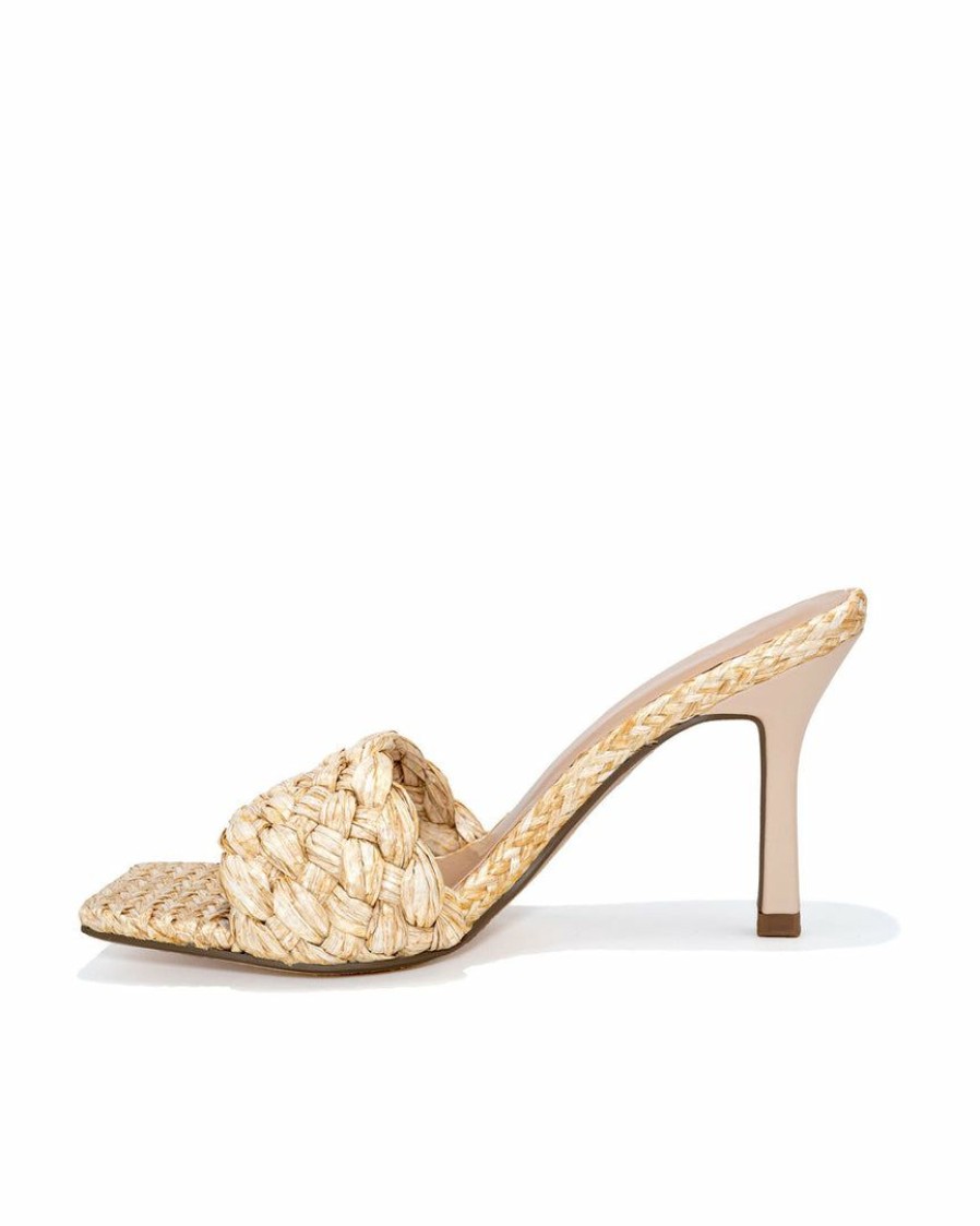 Shoes * | Fort-001 Nova Square Toe Heeled Raffia Mule Natural Final Sale