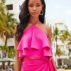 Clothing * | Tych-001 Magda Halter Tiered Crop Top Fuchsia Final Sale Take Me To Miami