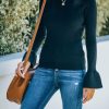 Clothing * | Acoa-001 Esen Ribbed Bell Sleeve Knit Sweater Black