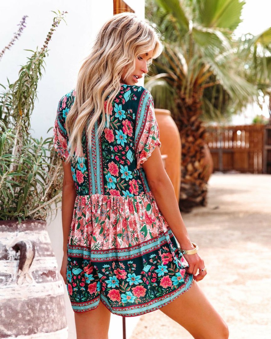 Clothing * | One-001 Joy Spring Floral Button Down Romper The Vacation Shop