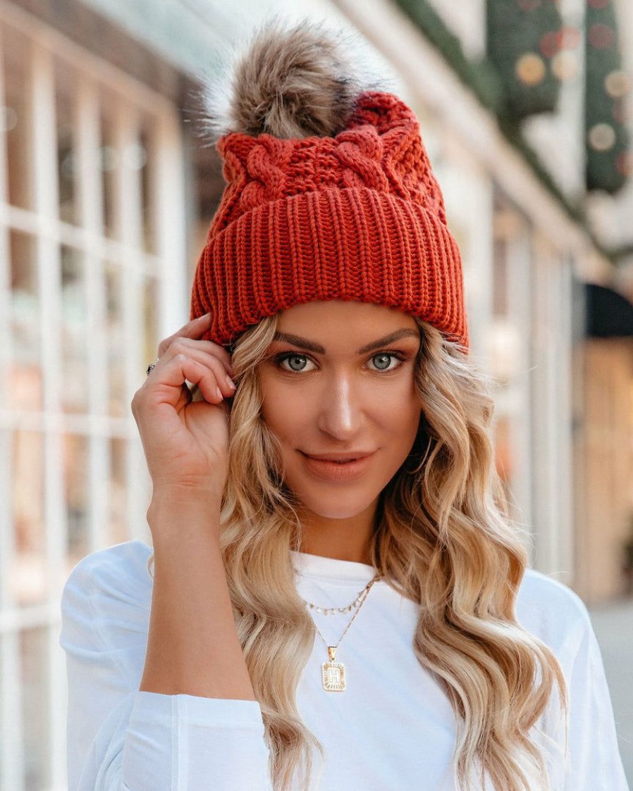 Accessories * | Succ-001 Brisk Pom Beanie Burnt Orange Final Sale