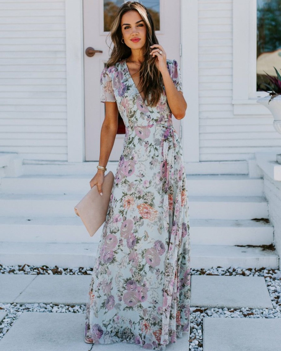 Clothing * | Aaka-001 Sweet Summertime French Flair Floral Wrap Maxi Dress Final Sale