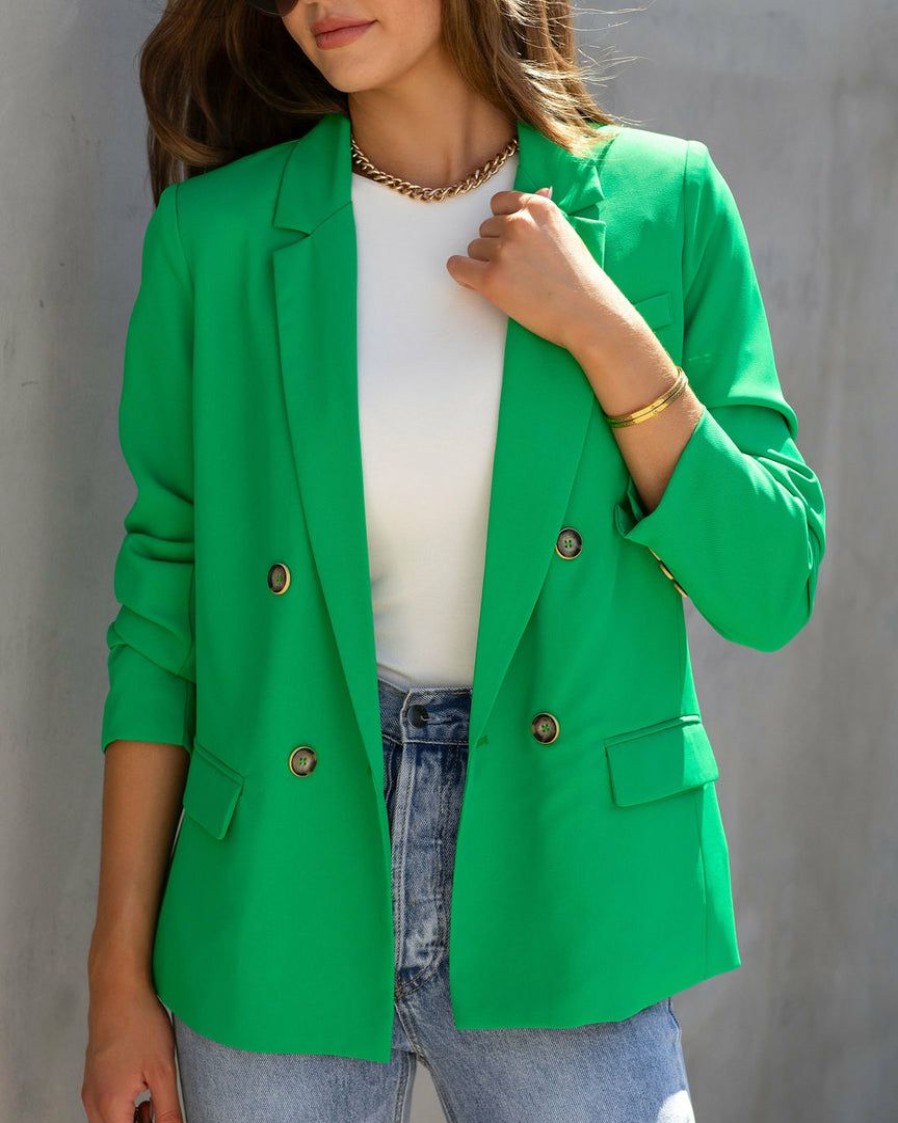 Clothing * | Aaa-001 Chic Matching Sets Long Shot Pocketed Blazer Kelly Green