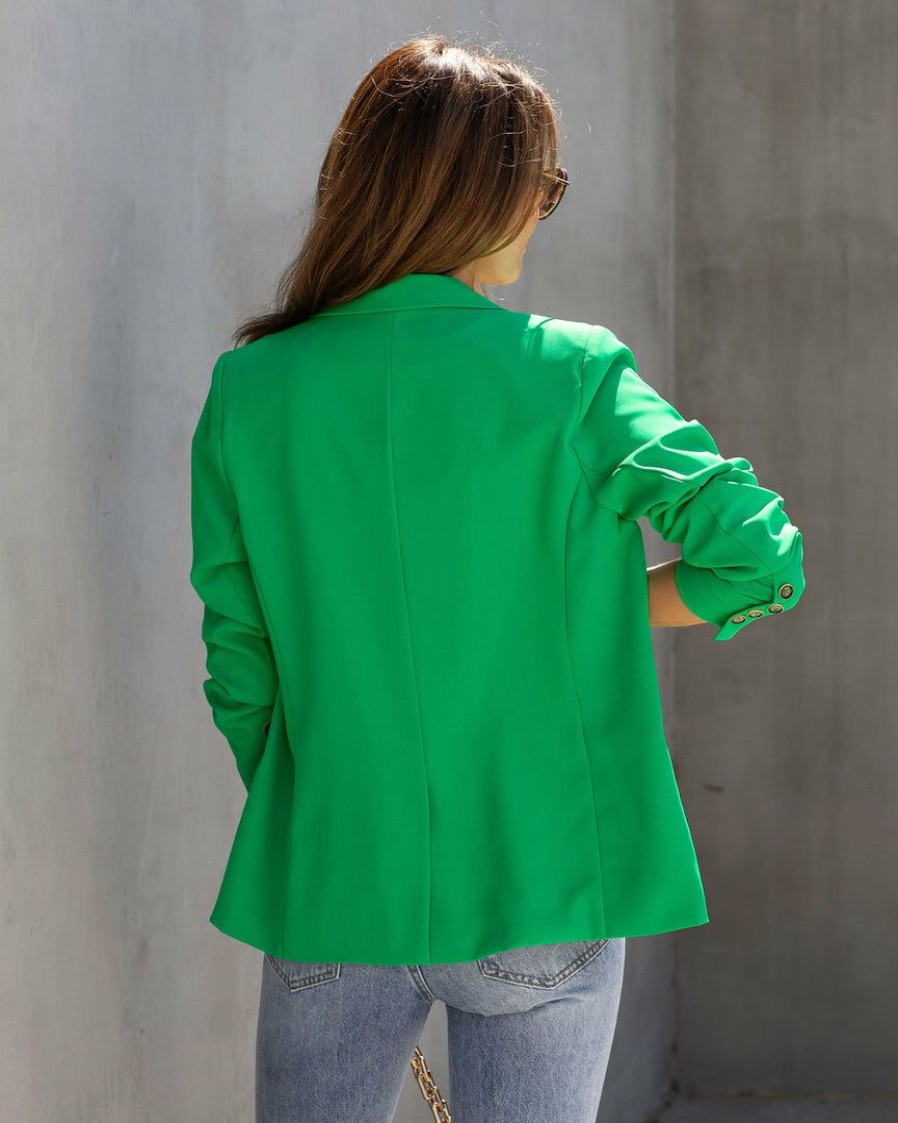 Clothing * | Aaa-001 Chic Matching Sets Long Shot Pocketed Blazer Kelly Green