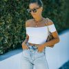 Clothing * | By T-001 Gigi Off The Shoulder Ribbed Crop Top White Final Sale Date Night Out