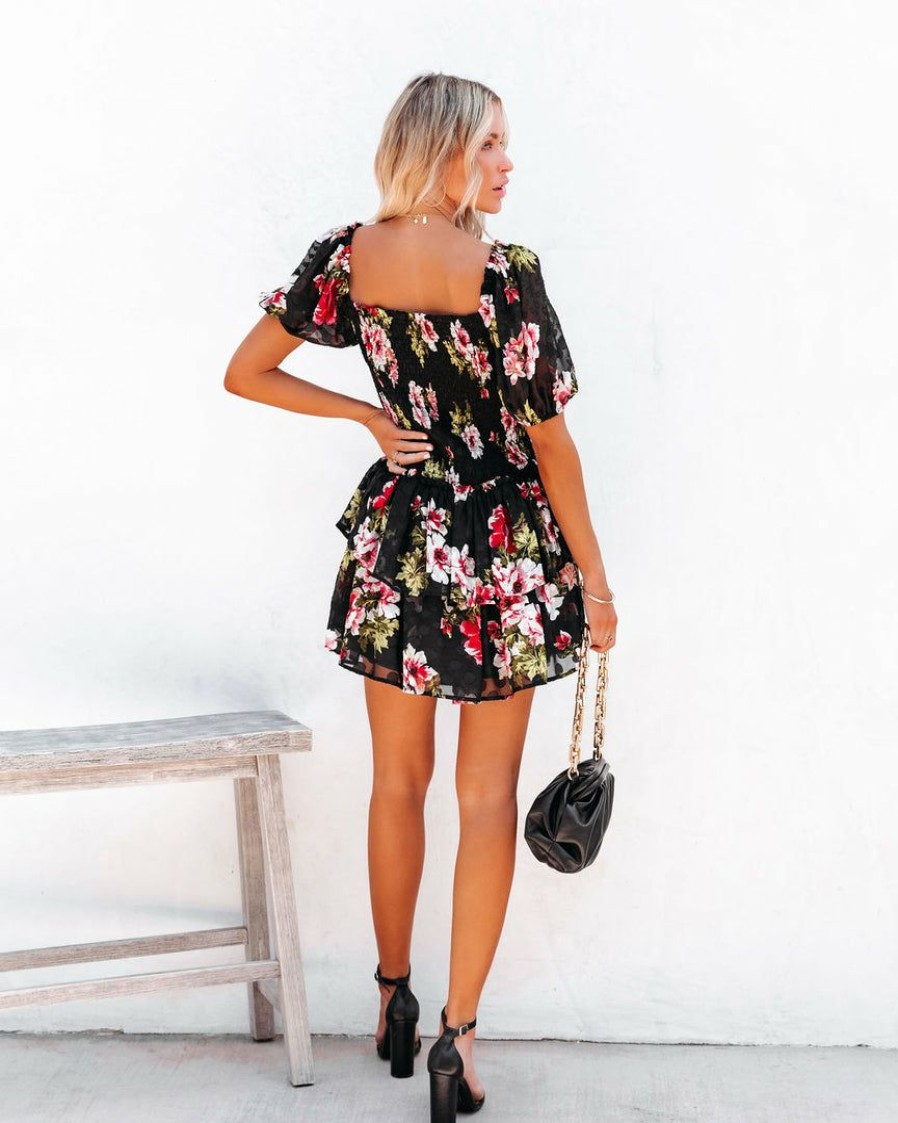 Clothing * | Aeom-001 Ready For Romance Embossed Smocked Floral Mini Dress Final Sale