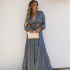 Clothing * | Tych-001 Scenery Printed Tiered Maxi Skirt Navy Final Sale Vici Exclusives