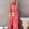 Clothing * | List-001 Sweet Summertime Brave Soul Pocketed Halter Maxi Dress Rosewood Final Sale