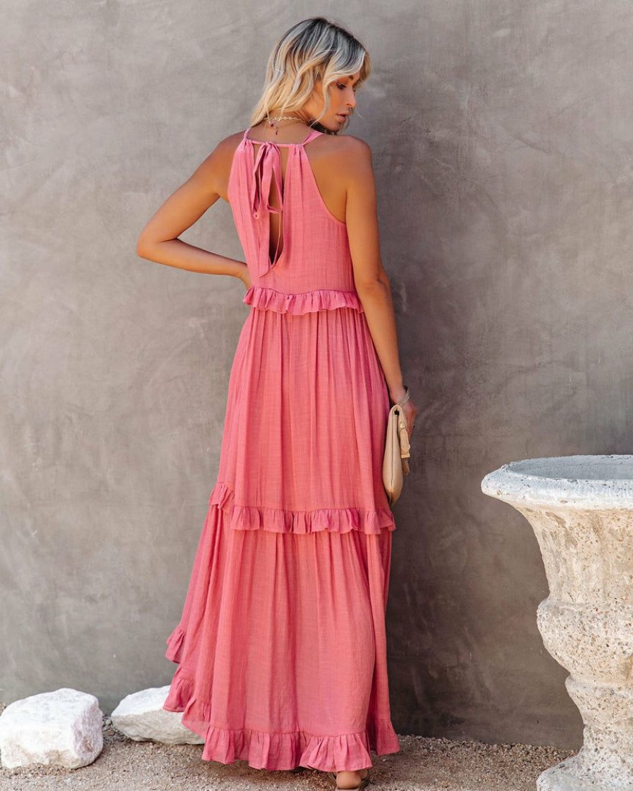 Clothing * | List-001 Sweet Summertime Brave Soul Pocketed Halter Maxi Dress Rosewood Final Sale