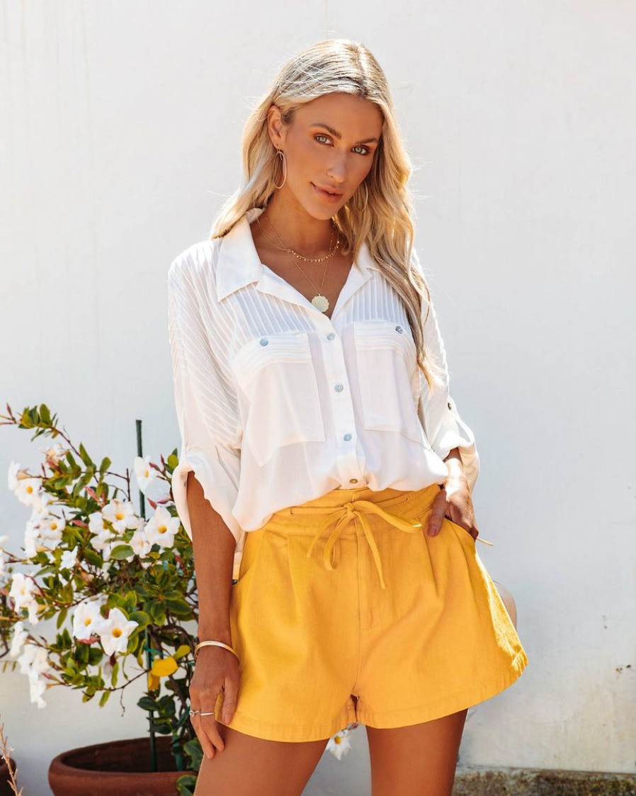 Clothing * | Dee-001 Sunny Daze Sunshine Denim Pocketed Shorts Marigold Final Sale