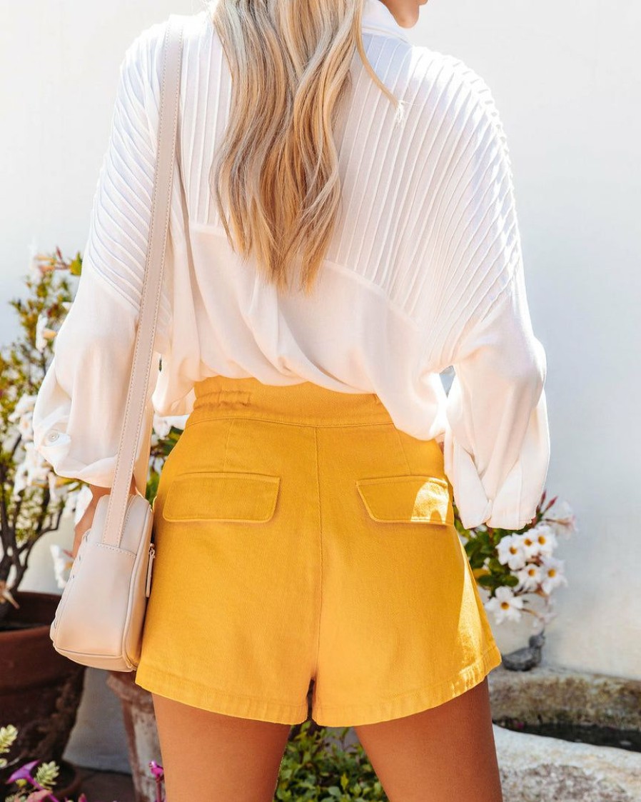 Clothing * | Dee-001 Sunny Daze Sunshine Denim Pocketed Shorts Marigold Final Sale