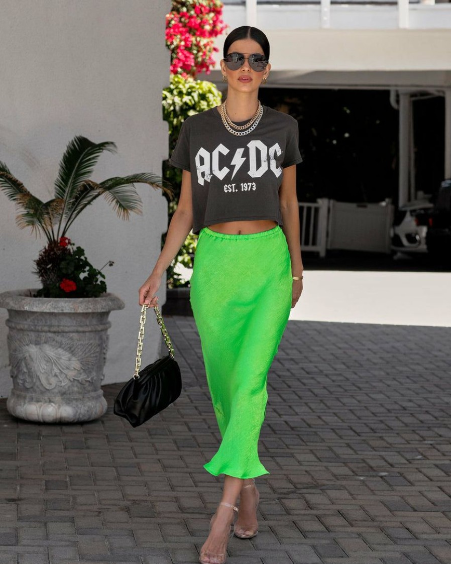 Clothing * | Buck-001 Take Me To Miami Electric Vibes Satin Slip Midi Skirt Lime