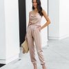 Clothing * | Tych-001 Vici Exclusives Winsley Pocketed Satin Cowl Neck Jumpsuit Champagne Final Sale