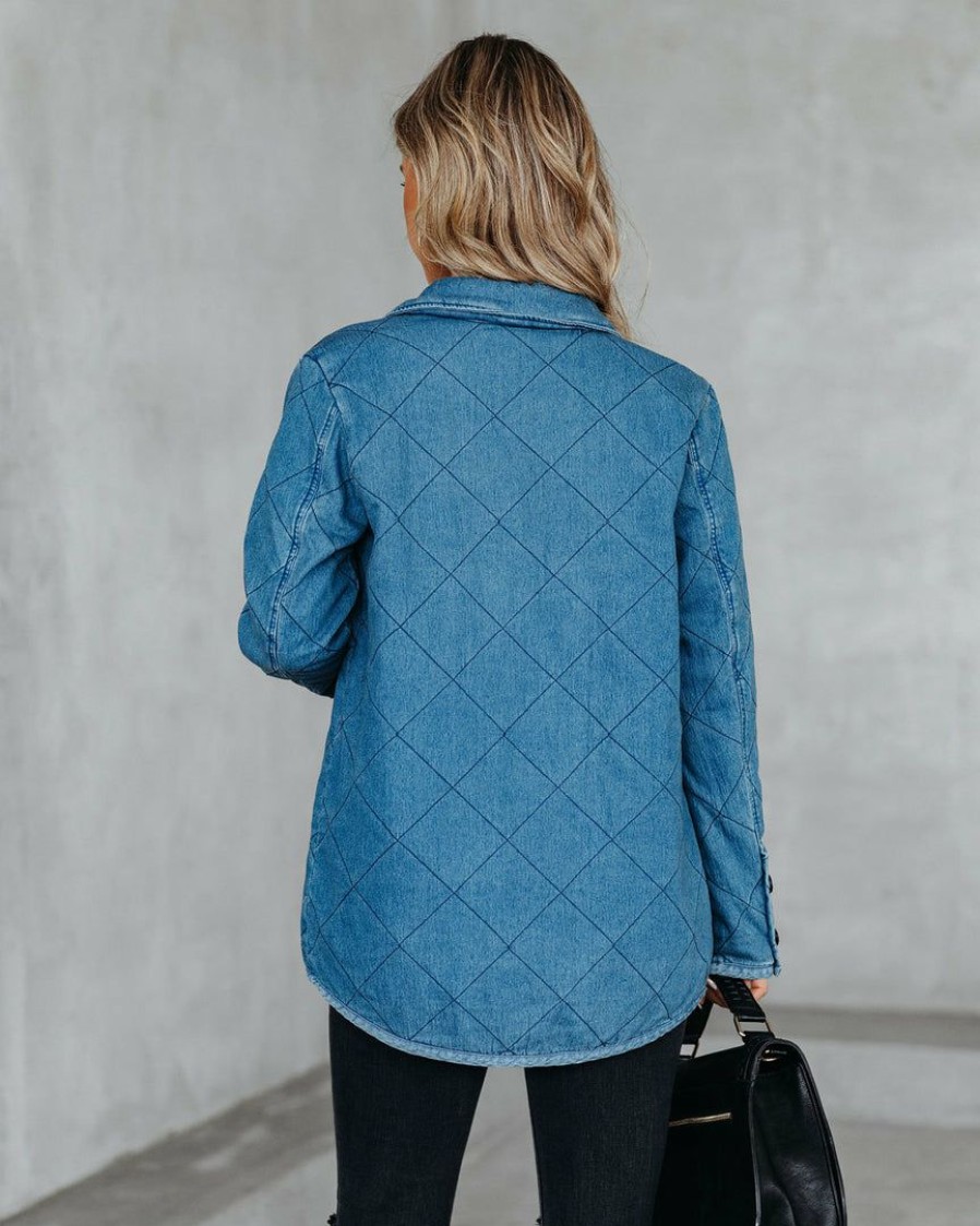 Clothing * | Hem-001 The Denim Shop Jonny Cotton Blend Pocketed Quilted Jacket Denim Blue Flash Sale