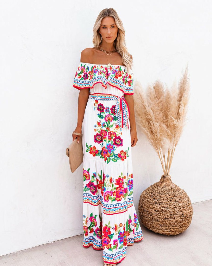 Clothing * | Salt-001 Dresses Mamanuca Floral Off The Shoulder Maxi Dress