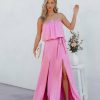 Clothing * | Tych-001 Head Over Heels Strapless Satin Maxi Dress Pink- Final Sale Guest Of Wedding