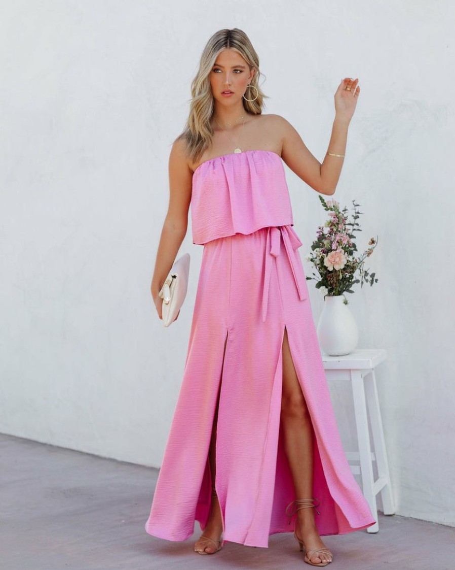 Clothing * | Tych-001 Head Over Heels Strapless Satin Maxi Dress Pink- Final Sale Guest Of Wedding