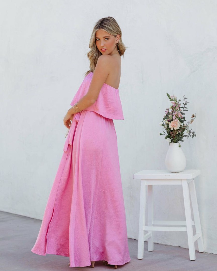 Clothing * | Tych-001 Head Over Heels Strapless Satin Maxi Dress Pink- Final Sale Guest Of Wedding